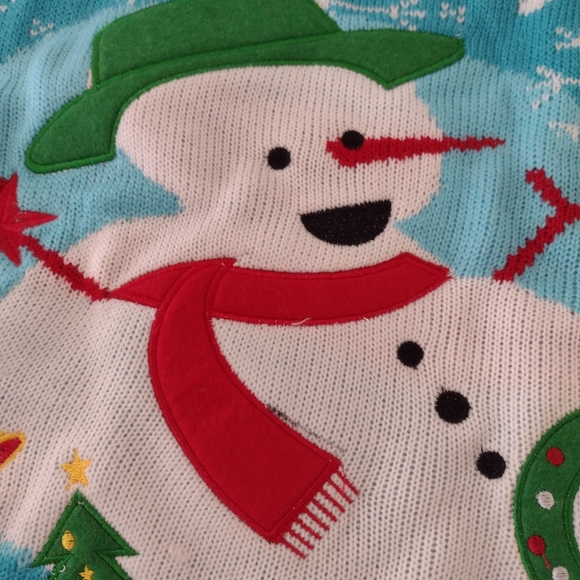 Teal Holiday Snowman Sleeveless Sweater Vest Size S - Picture 5 of 7
